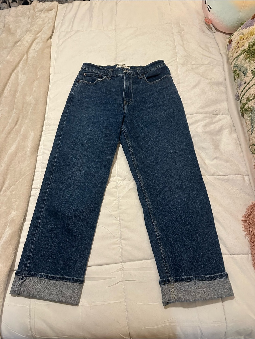 Abercrombie & Fitch Dark Blue High-Rise Straight Crop Jeans